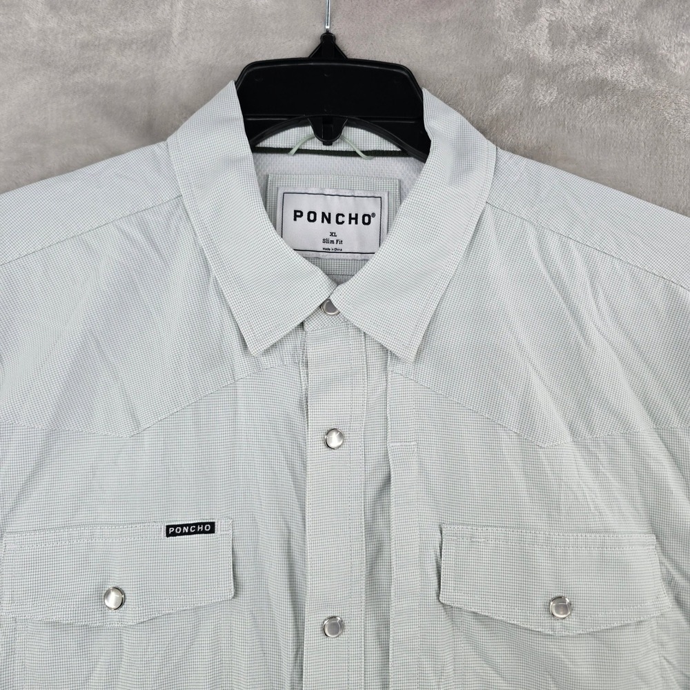 Poncho Western Shirt Mens XL Slim Fit Green Short Sleeve Snap Front Performance